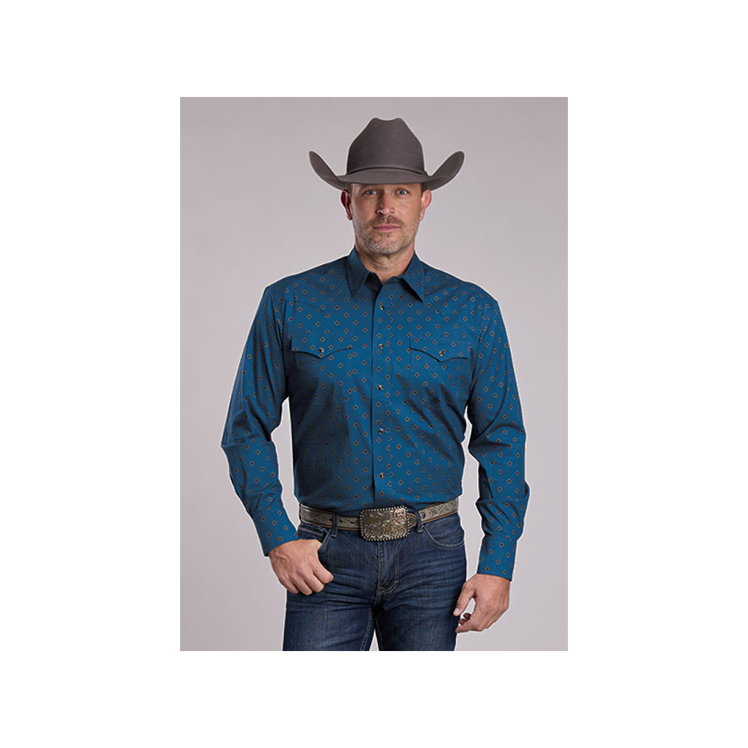 Roper Men's Amarillo Navy Geometric Snap Long Sleeve Western Shirt