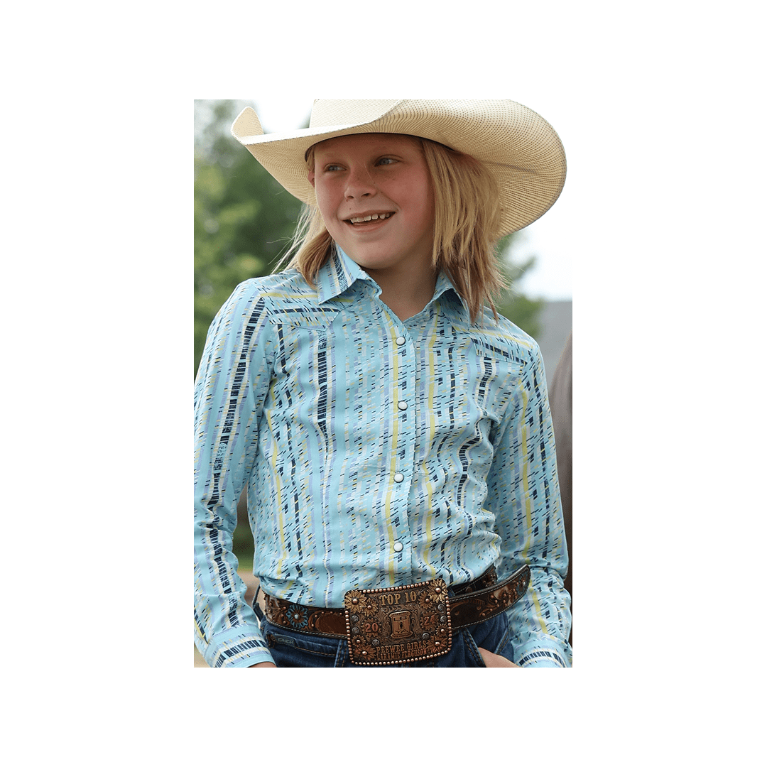 Cinch Girl's Multi Color Stripe Print Pearl Snap Long Sleeve Western Shirt - Cinch