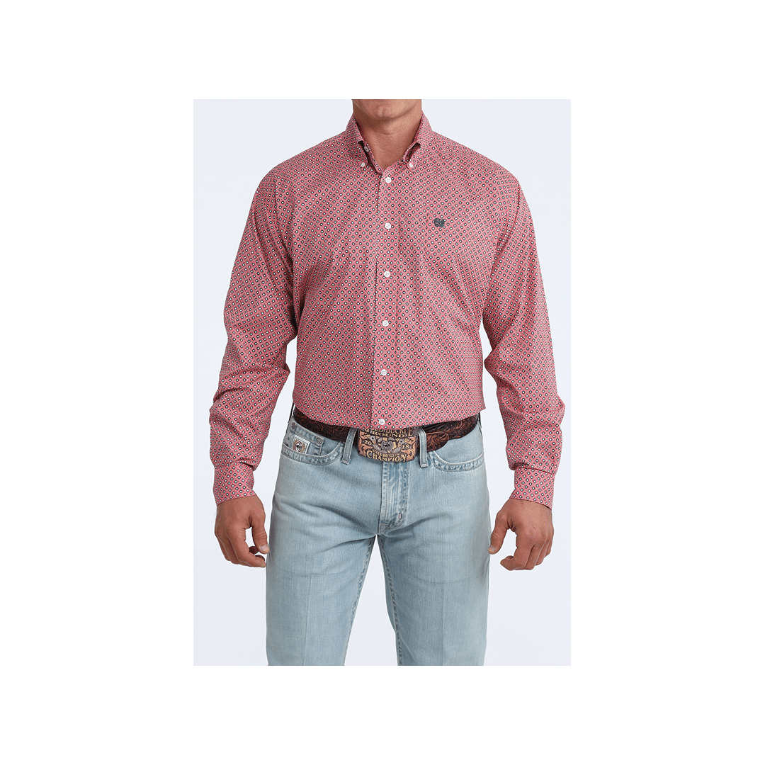 Cinch Men's Pink Geometric Print Button Down Long Sleeve Western Shirt - Cinch