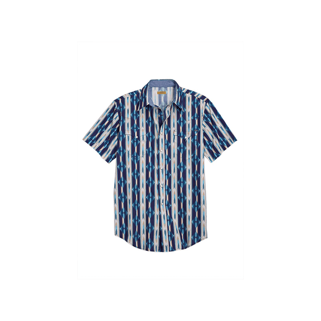 Tin Haul Men's Retro Aztec Stripe Print Short Sleeve Snap Western Shirt - Tin Haul