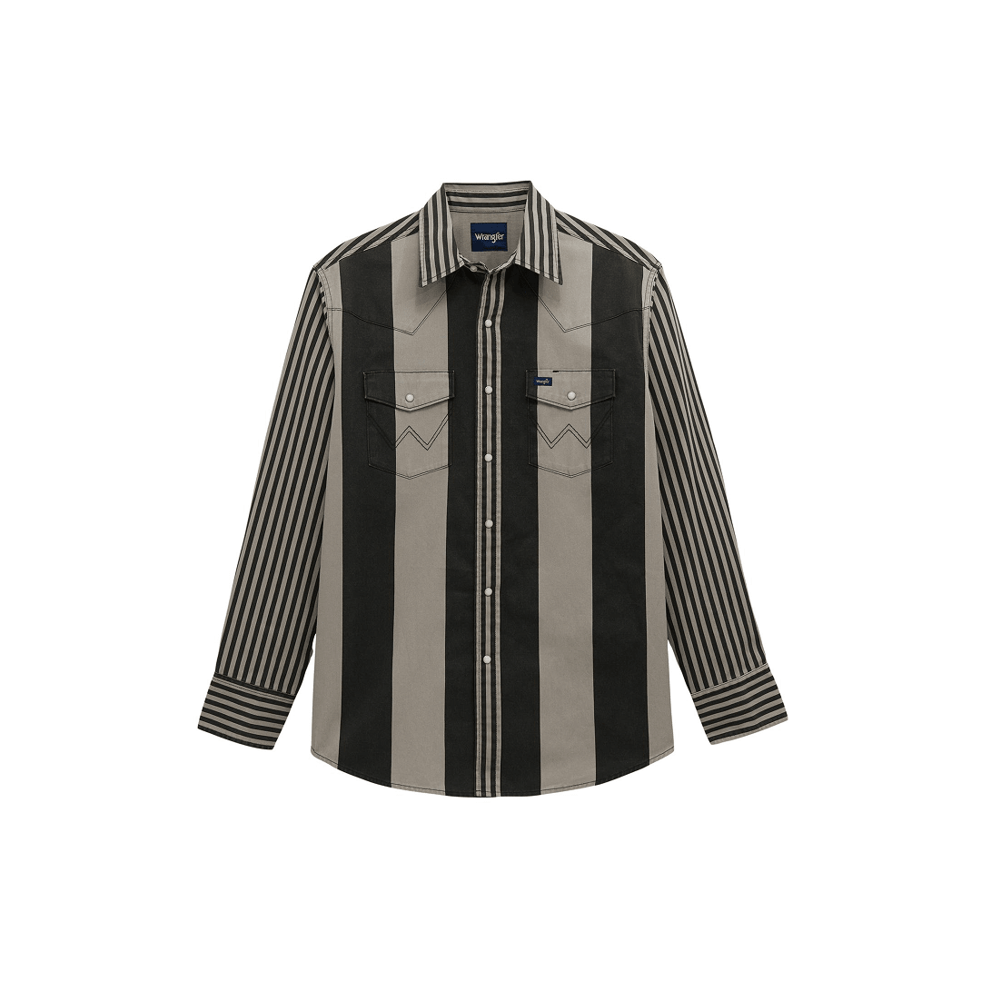 Wrangler Men's Vintage Inspired Brushpopper Black/Grey Long Sleeve Western Shirt - Wrangler