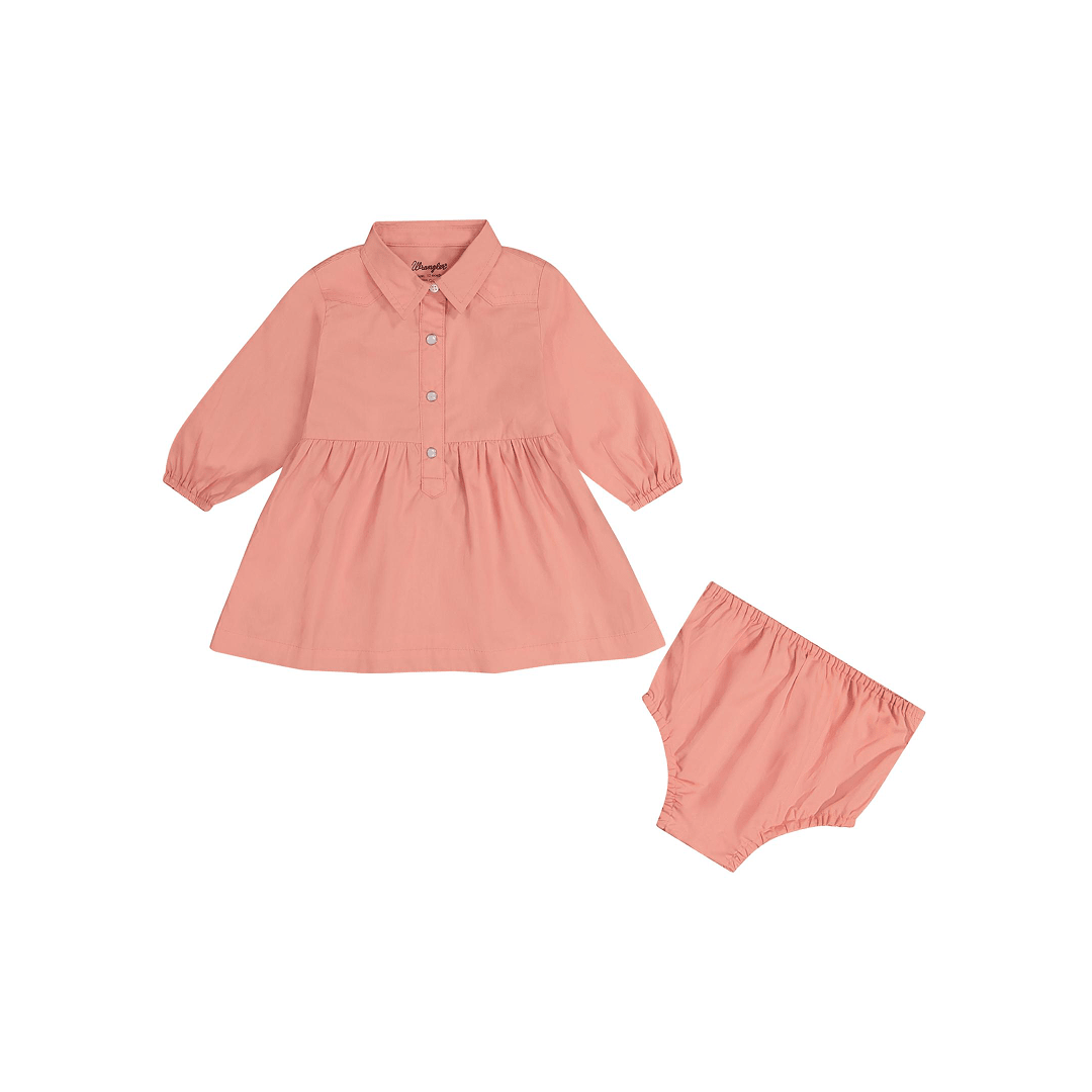 Wrangler Infant Pink Dress With Snaps And Diaper Cover - Wrangler