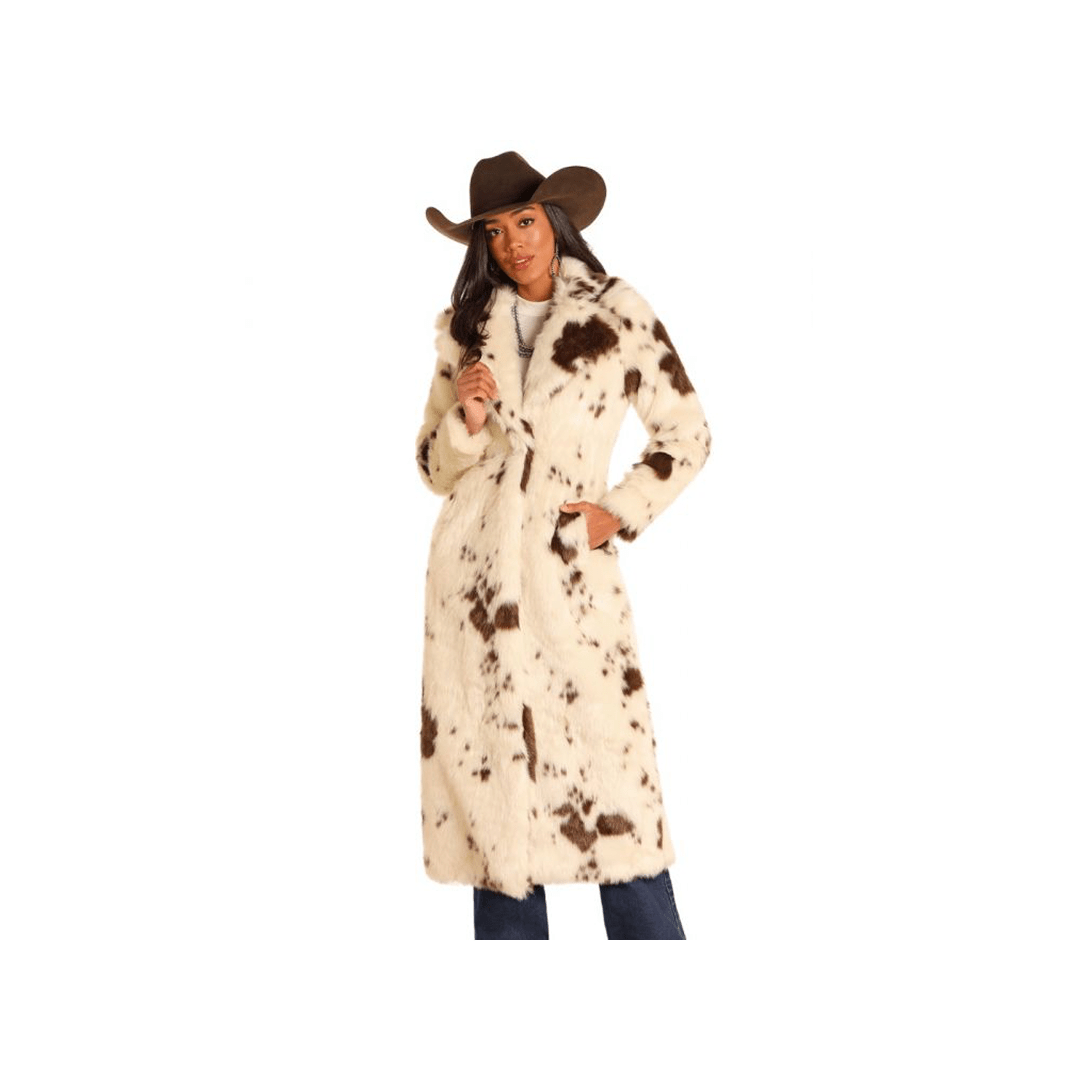 Powder River Women's Cow Print Long Fur Coat - Powder River Outfitters