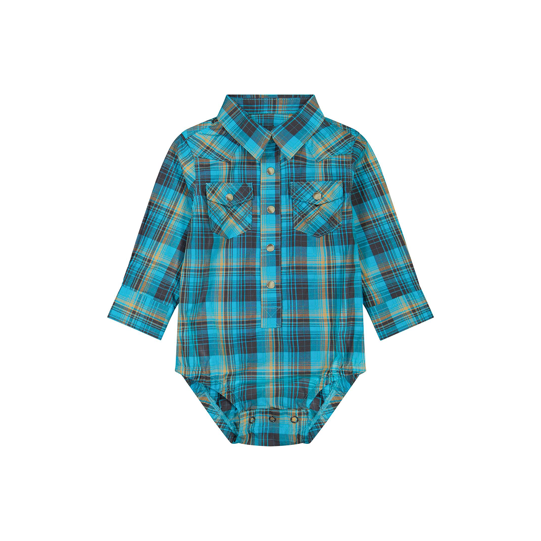 Wrangler Infant Teal Long Sleeve Plaid Onesie - Wrangler