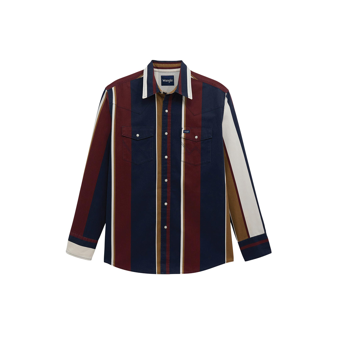 Wrangler Men's Vintage Inspired Brushpopper Navy Long Sleeve Western Shirt
