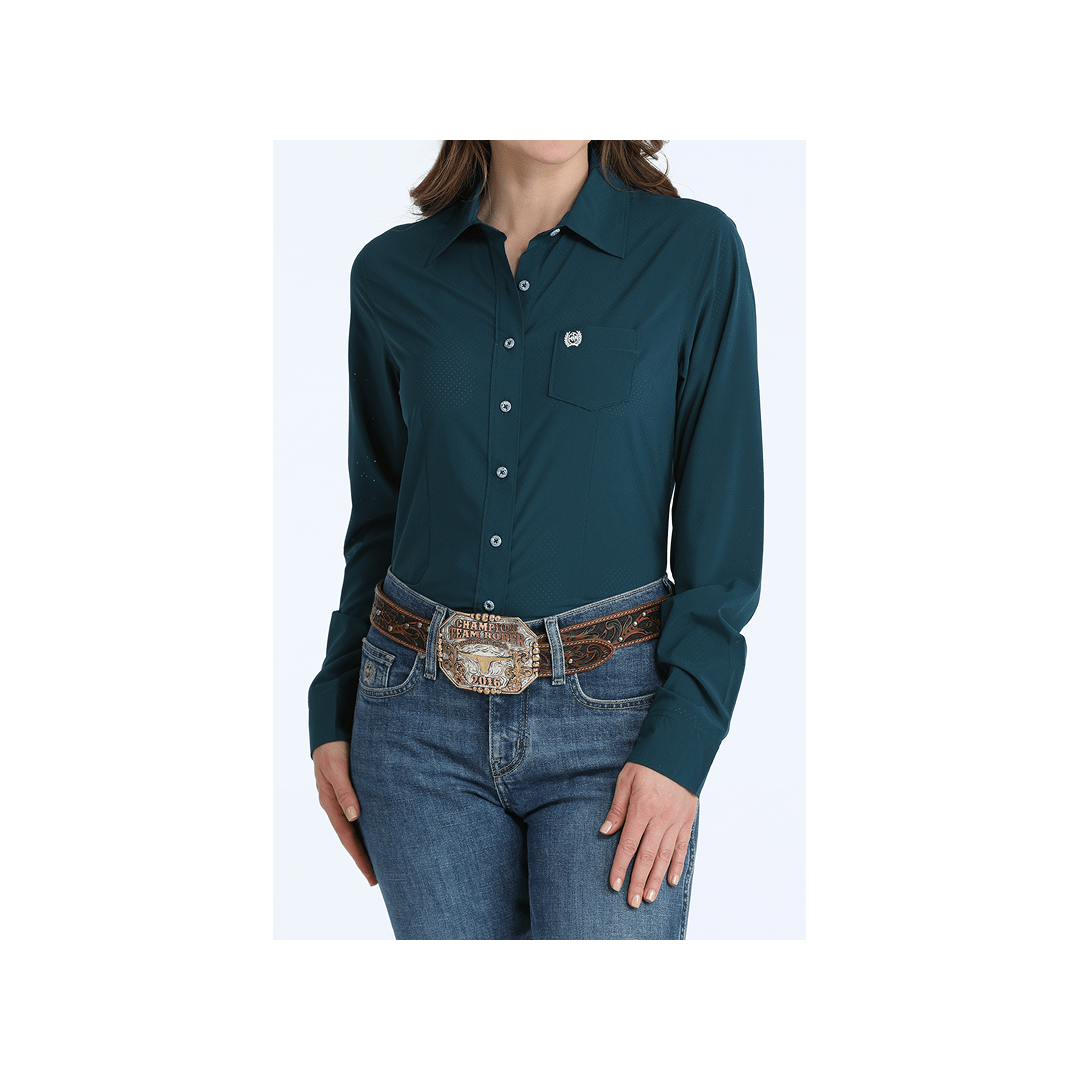 Cinch Women's Arenaflex Tea Green Long Sleeve Button Down Western Shirt - Cinch
