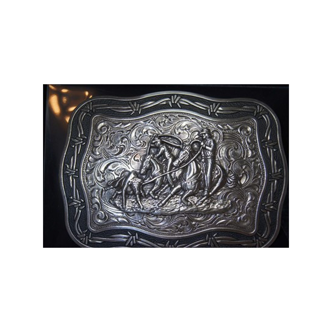 M&F Western Products Team Roping Silver Tone Belt Buckle weis-western-wear