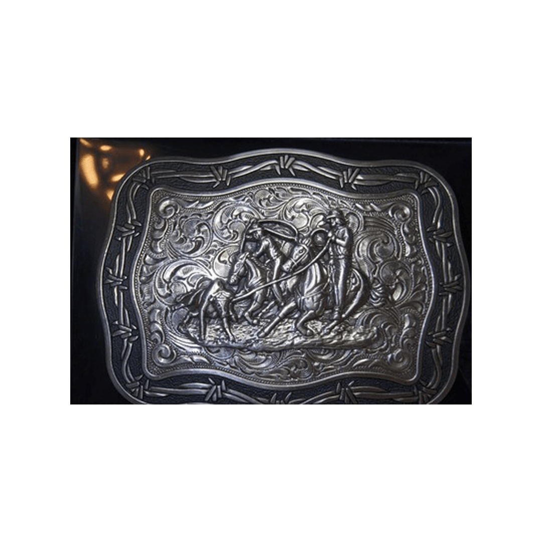 M&F Western Products Team Roping Silver Tone Belt Buckle - M&F Western Products