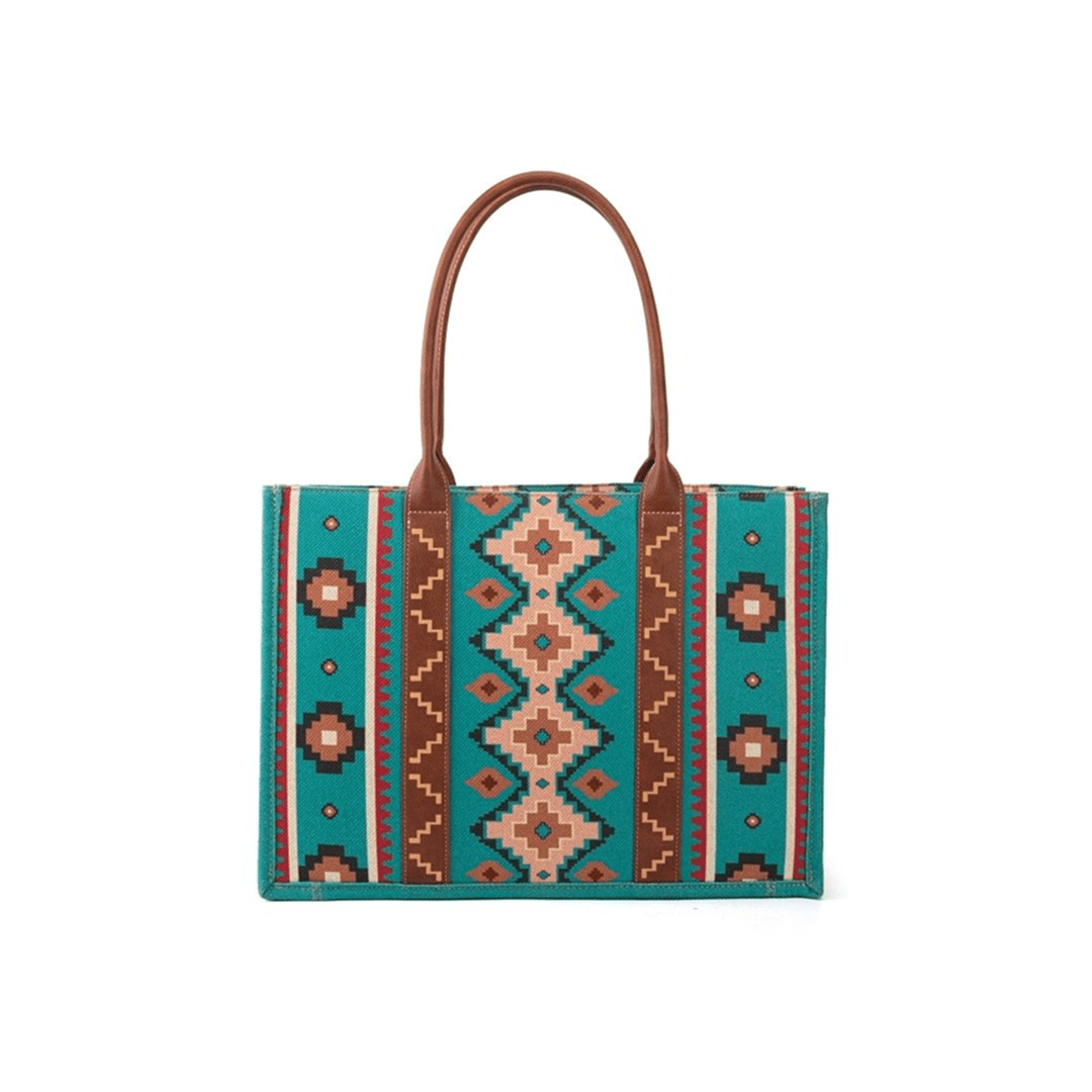 Montana West Women's Large Aztec Print Tote Bag Angel Diamond Teal Blue - Montana West