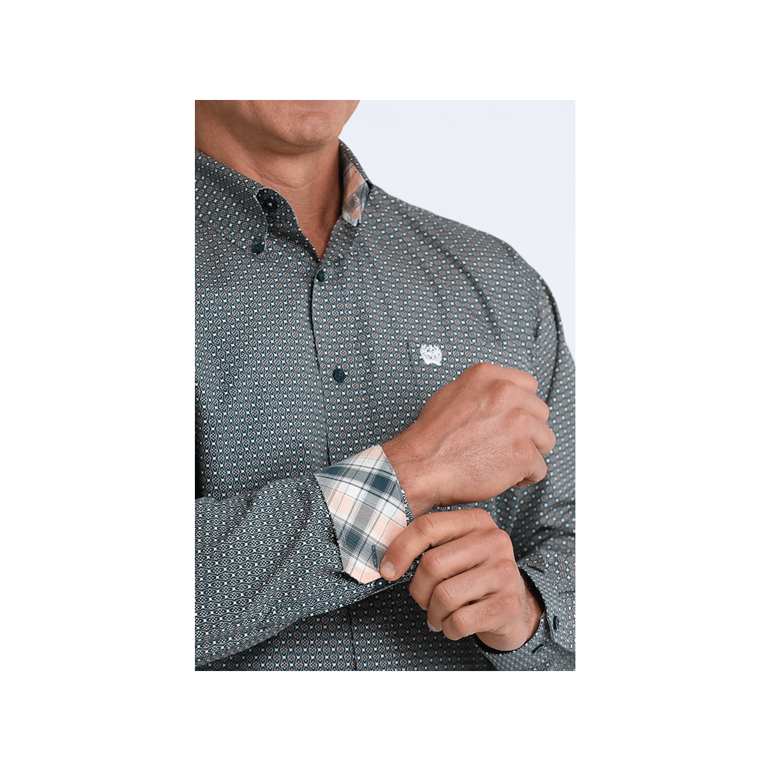 Cinch Men's Grey Geometric Print Button Down Long Sleeve Western Shirt - Cinch