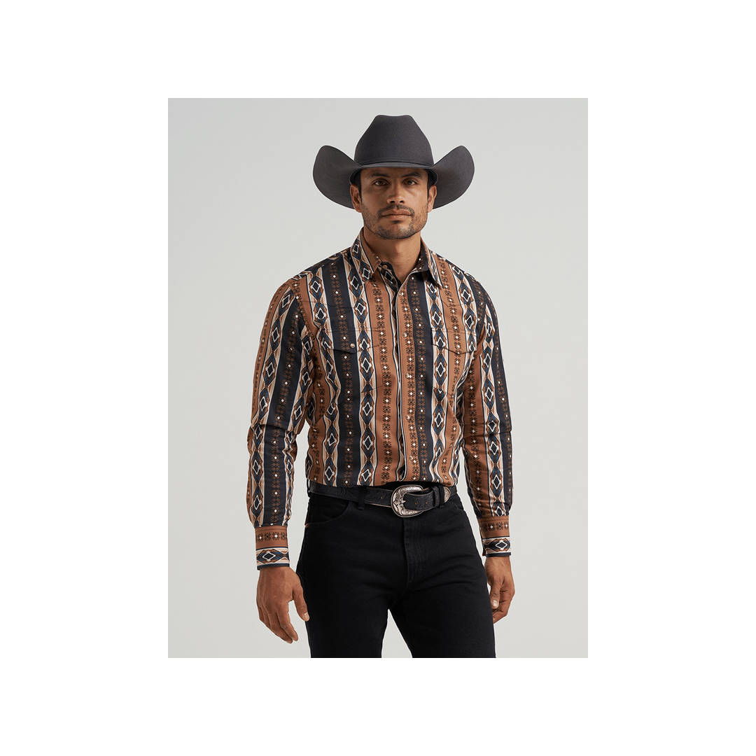 Wrangler Men's Brown Checotah Long Sleeve Western Shirt - Wrangler