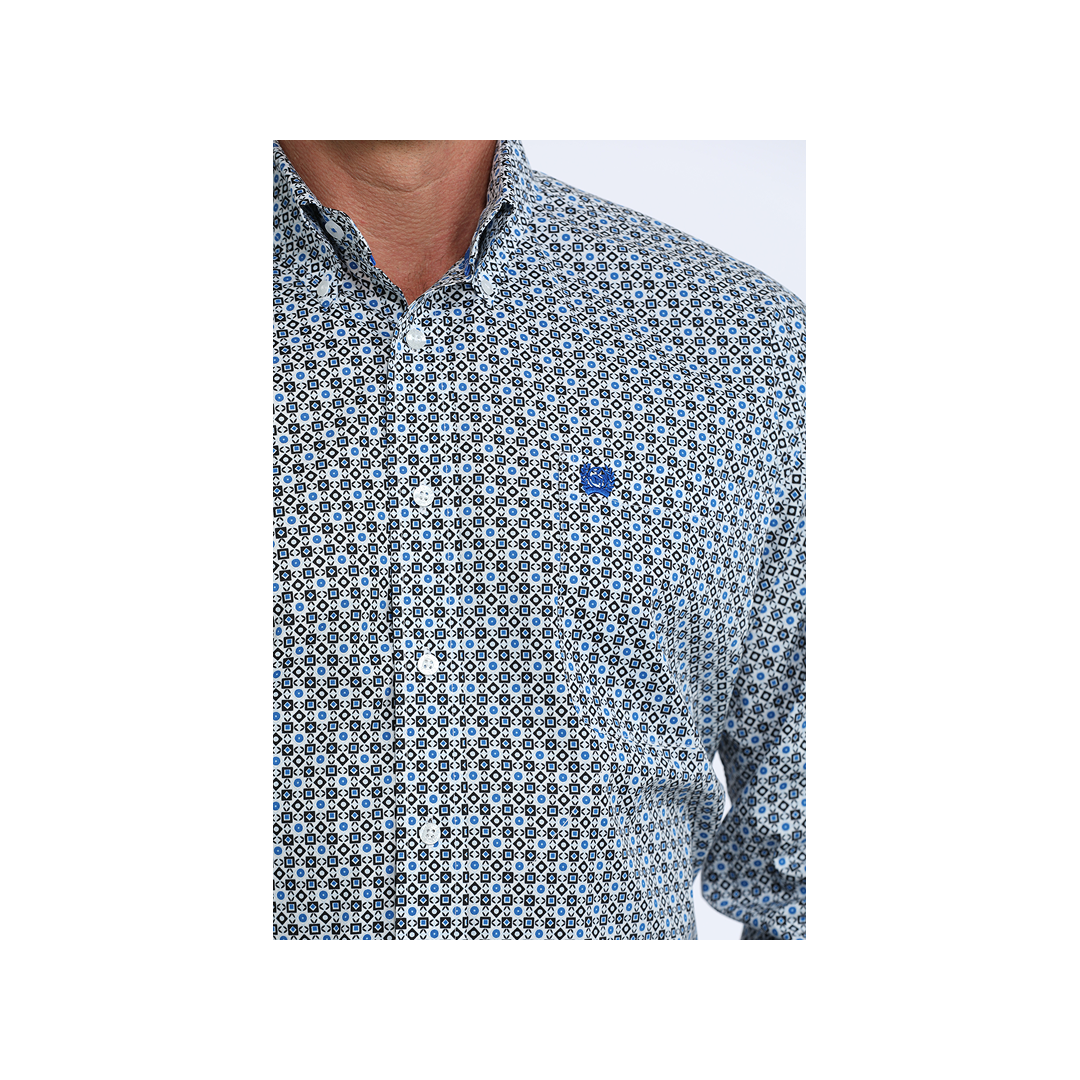 Cinch Men's White Geometric Print Long Sleeve Button Down Western Shirt