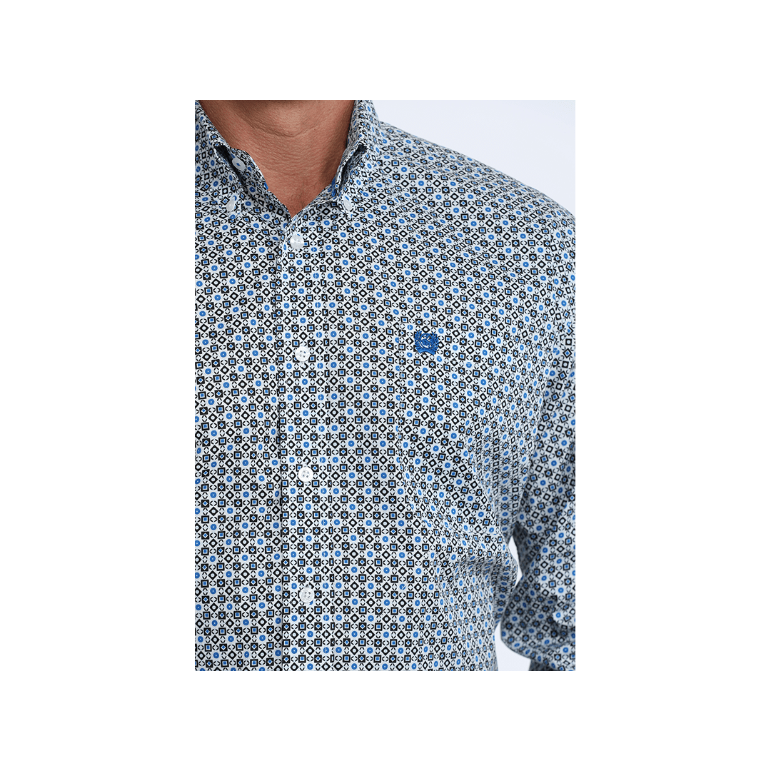 Cinch Men's White Geometric Print Long Sleeve Button Down Western Shirt - Cinch