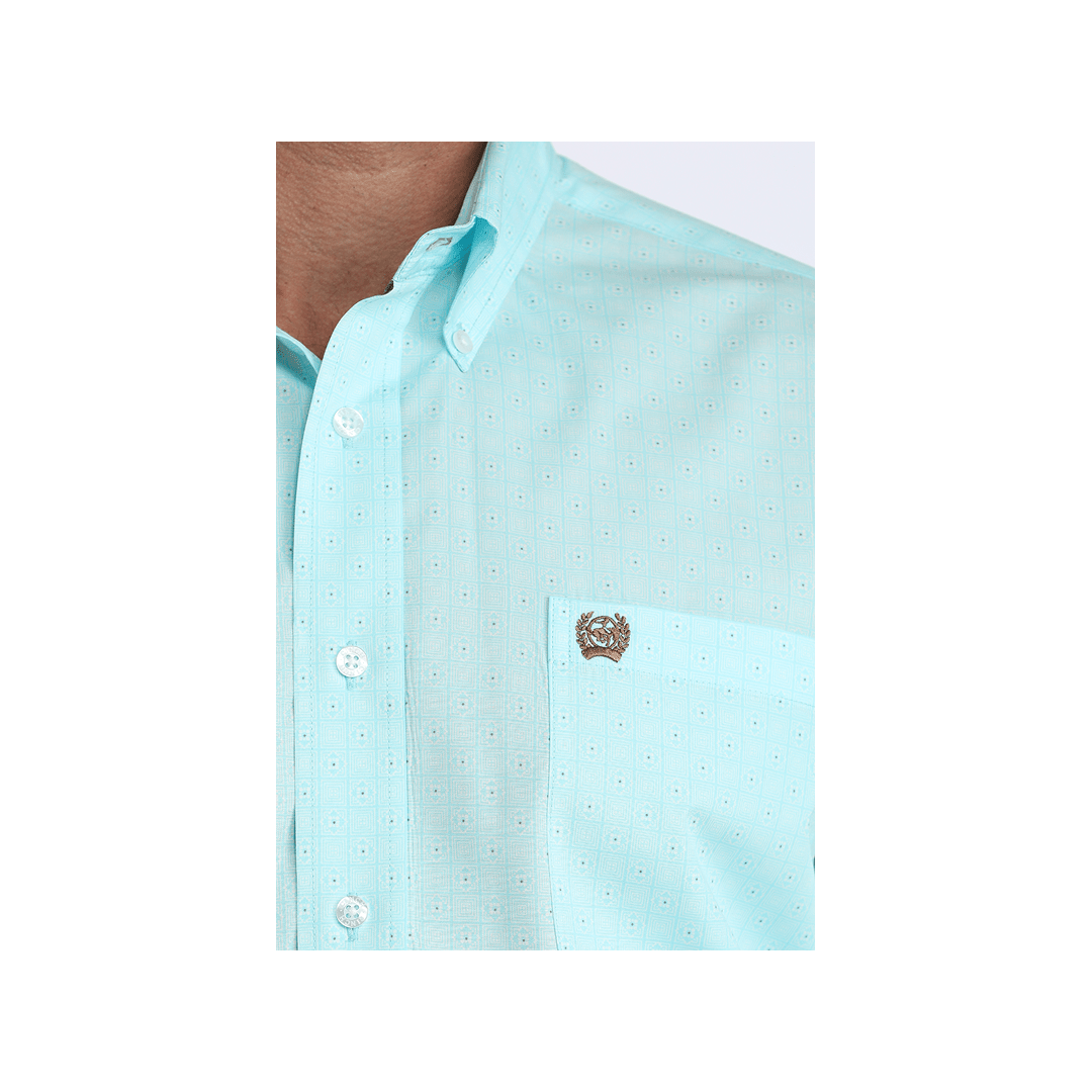 Cinch Men's Blue Print Long Sleeve Botton Down Western Shirt - Cinch