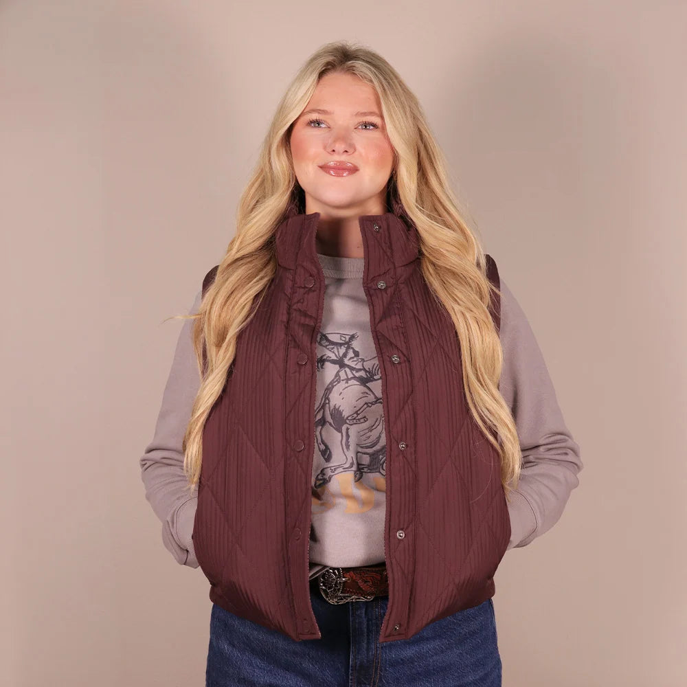 Hooey Women's Cassidy Reversible Puffer Vest Maroon/ Print