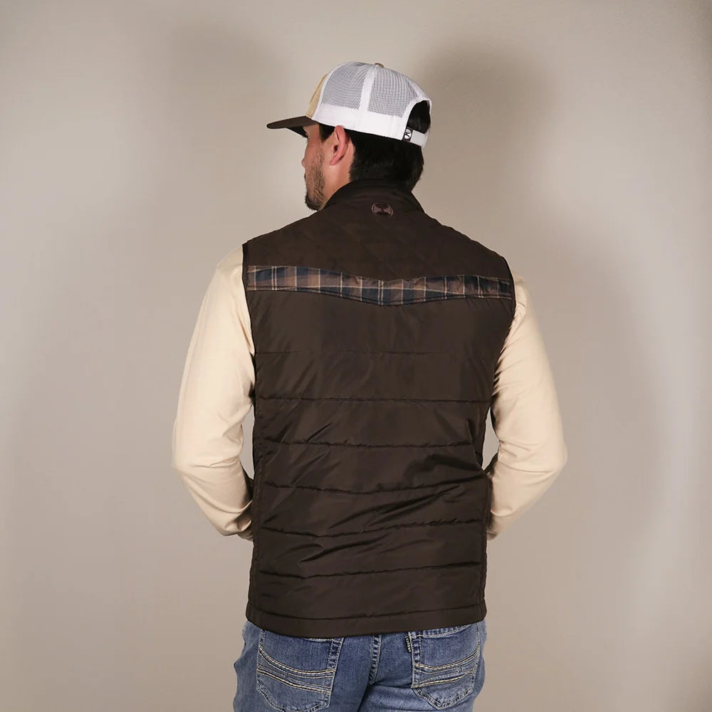 Hooey Men's Banff Puffer Vest Dark Brown w/Plaid