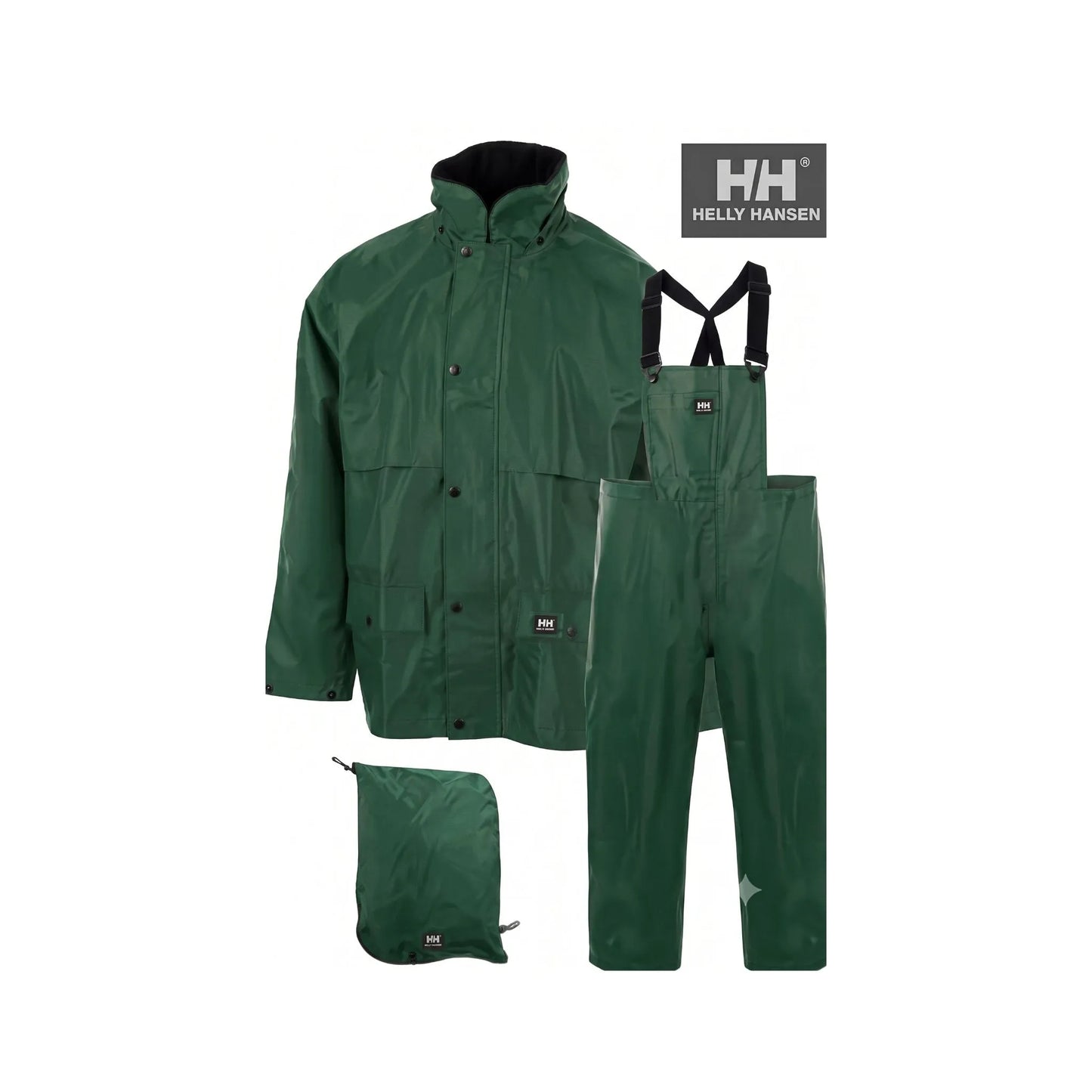 Helly Hansen Men's Waterproof Rain Stormsuit Jacket & Bib Pant - Dark Green
