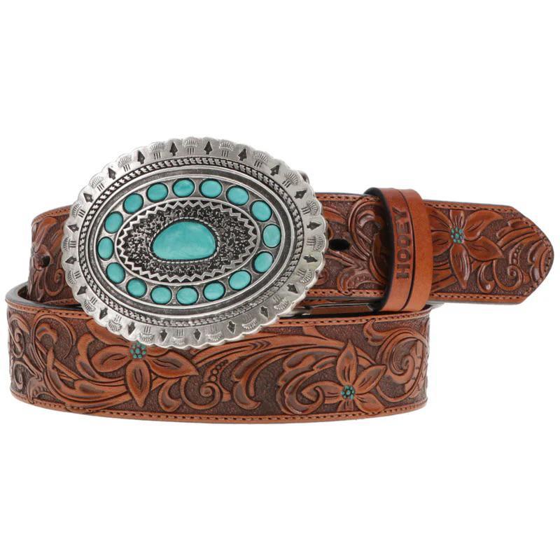 Hooey Ladies "Medina" Classic Belt Brown/Turqoise with Turqoise Rodeo Buckle