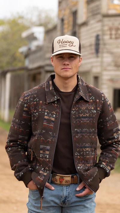 Hooey Men's Bomber Jacket Brown/ Aztec Pattern Full Zip