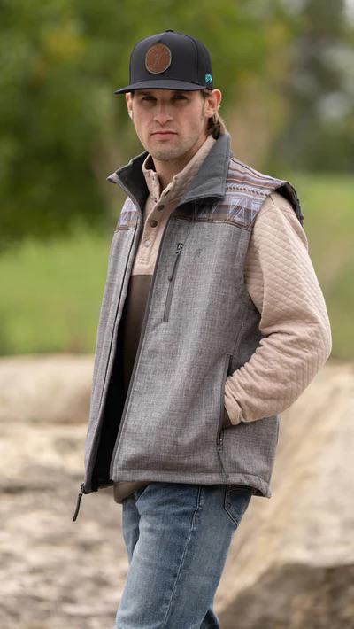 Hooey Men's Softshell Vest In Grey/ Brown And Tan Aztec