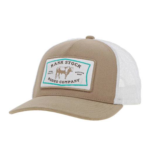 Hooey "Rank Stock" Ball Cap Tan/White With White/Turquoise Patch 2461T-TNWH
