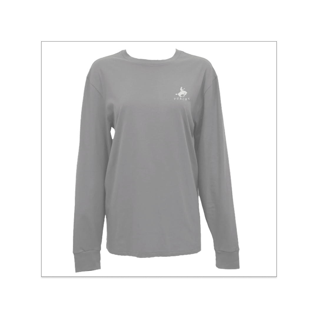 Hooey Women's Mustang Long Sleeve T-Shirt Grey w/ Tan Logo - Hooey