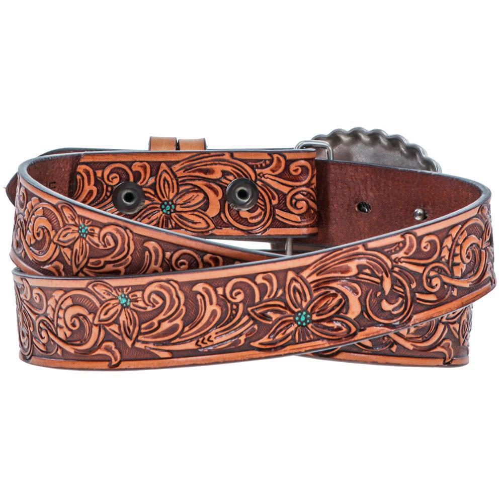 Hooey Youth Girls "Medina" Classic Hooey Belt Brown/Turquoise w/Turquoise Rodeo Buckle - Hooey