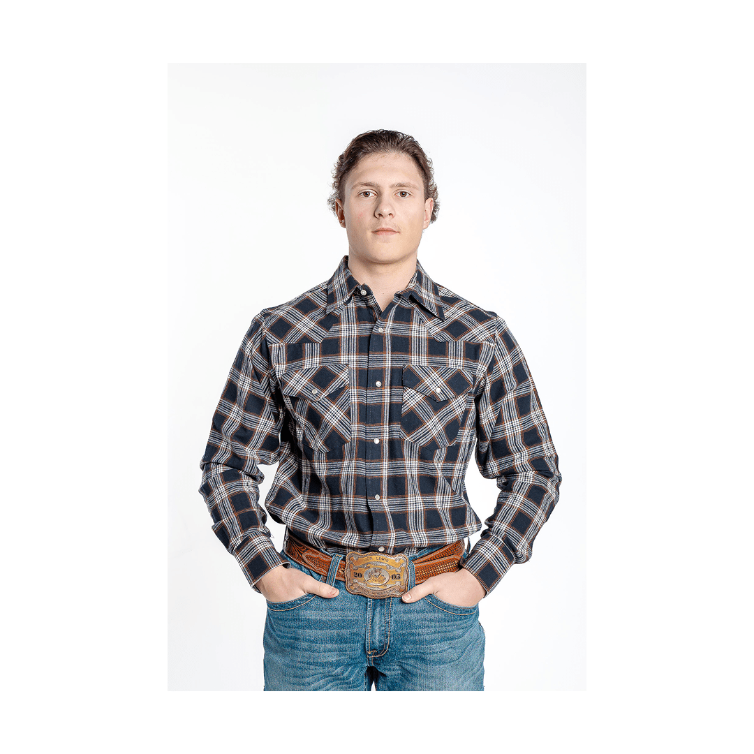 MWG Apparel Men's Flannel Stone Plaid Western Long Sleeve Snap Shirt - MWG