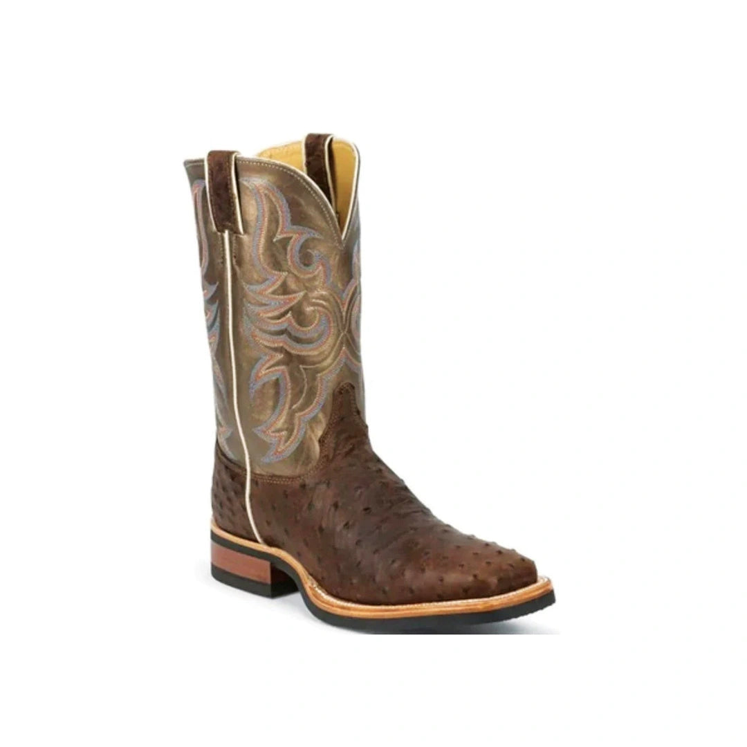 Justin Men's Cowboy Boots Exotic Ostrich and Cowhide Square Toe