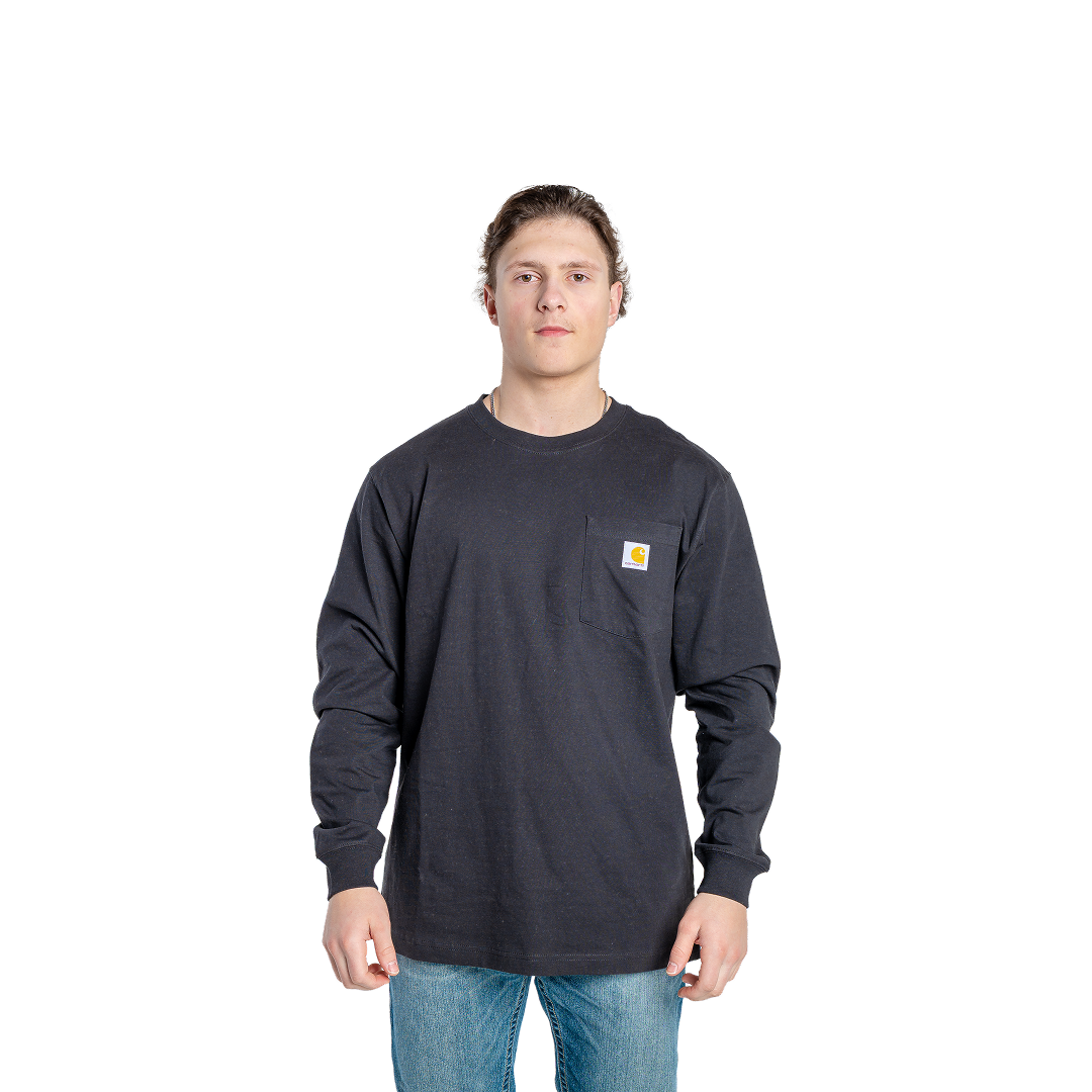 Carhartt Men's Loose Fit Heavyweight Black Long Sleeve Pocket T-Shirt