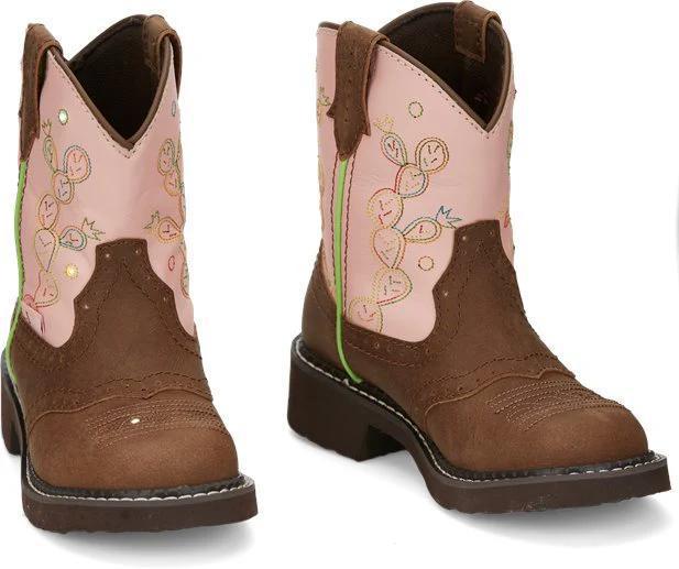 Kid's Justin Boots Glitzi Cactus Print Pink/Tan