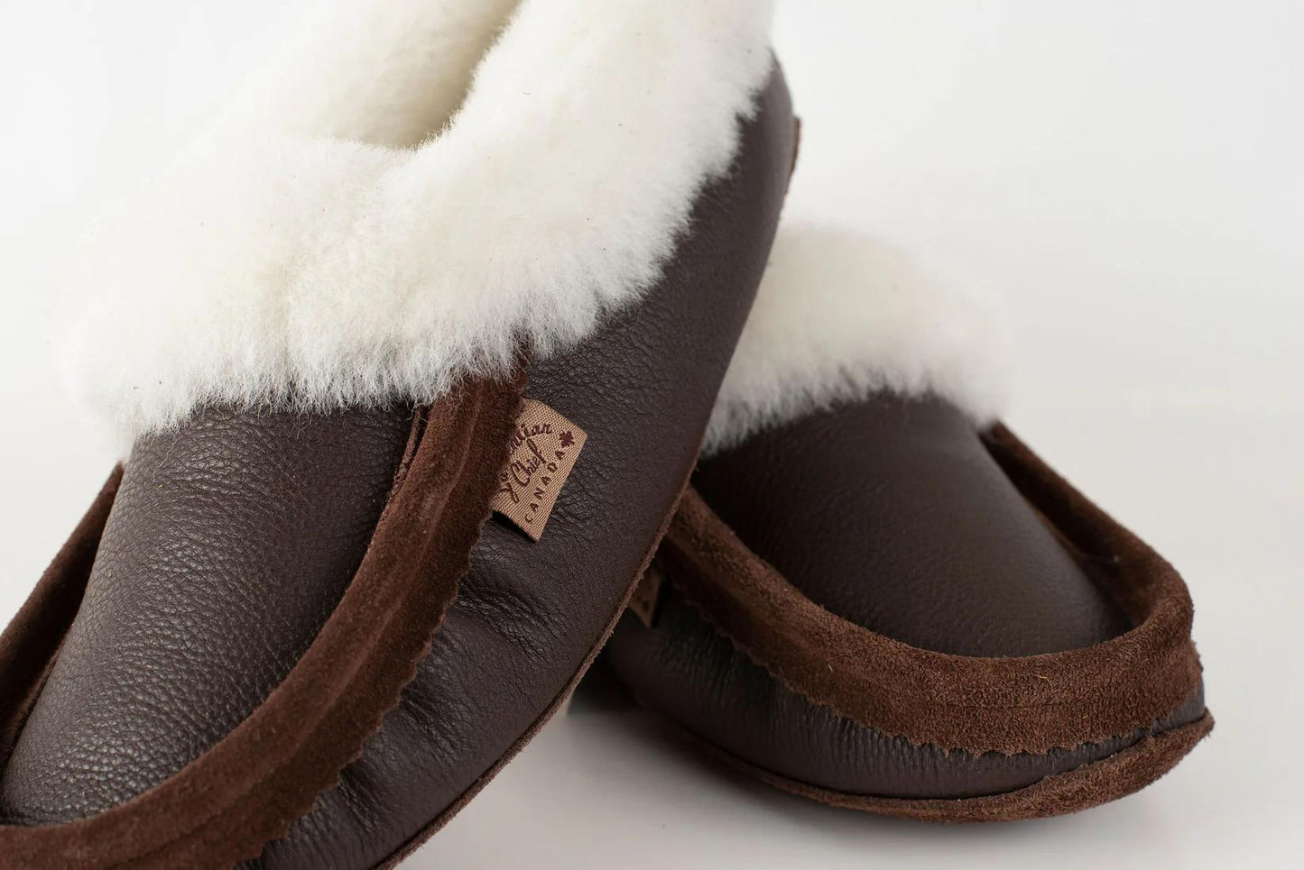 Laurentian Chief Men's Sheepskin Moccasin Slippers in Dark Brown weis-western-wear