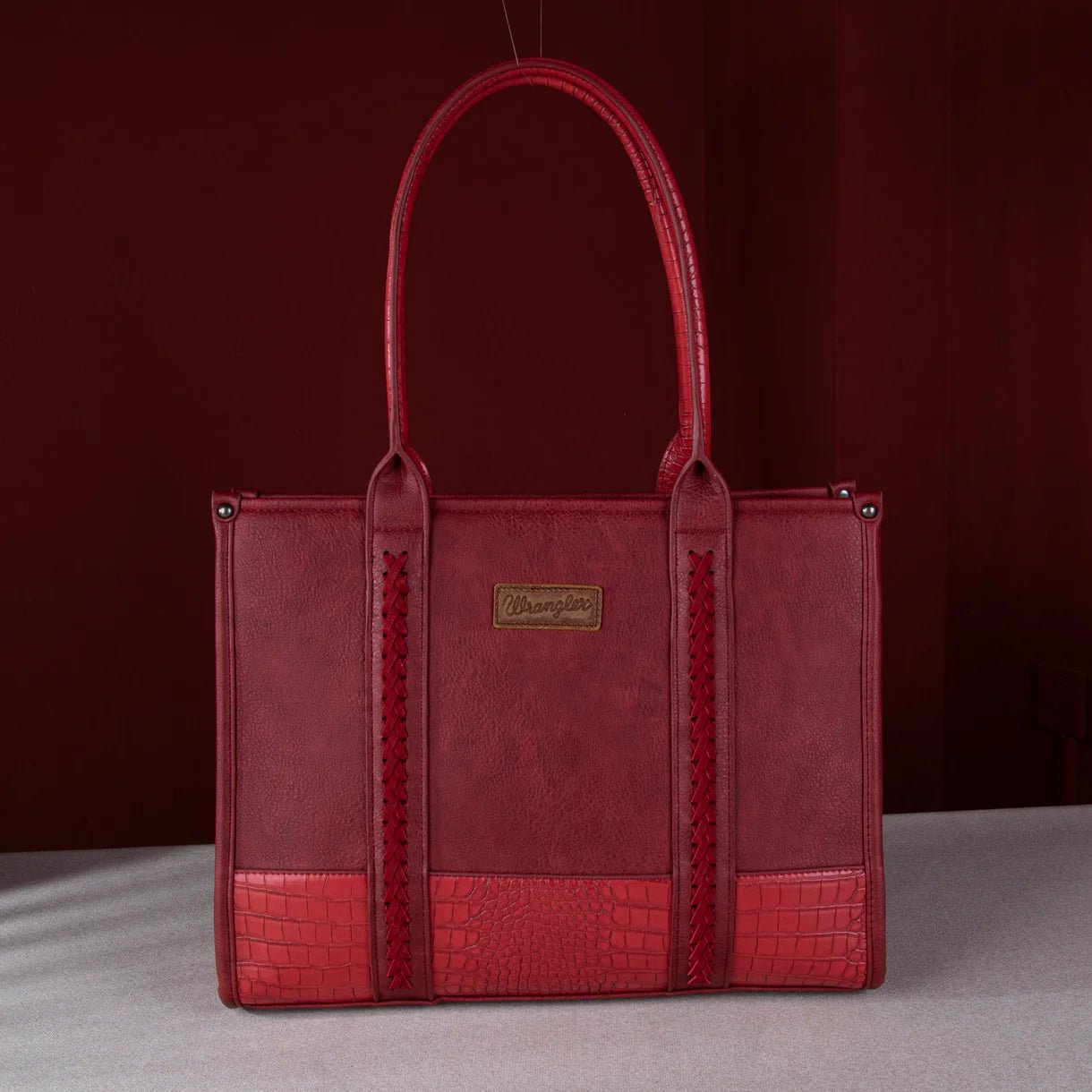 Wrangler Croc Print Concealed Carry Wide Tote - Burgundy - Montana West