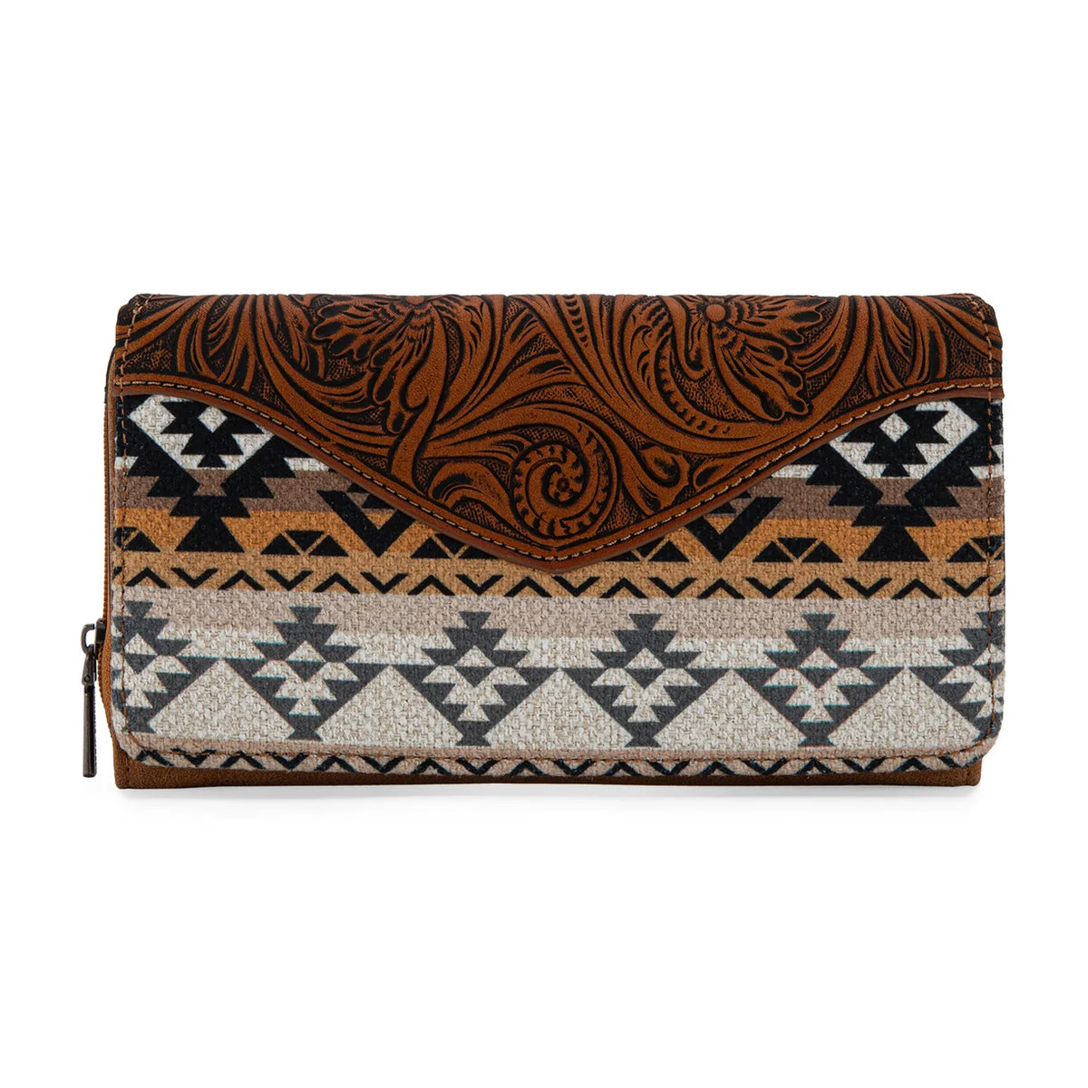 Montana West Tooled Aztec Tote/Crossbody with Wallet Set - Tan