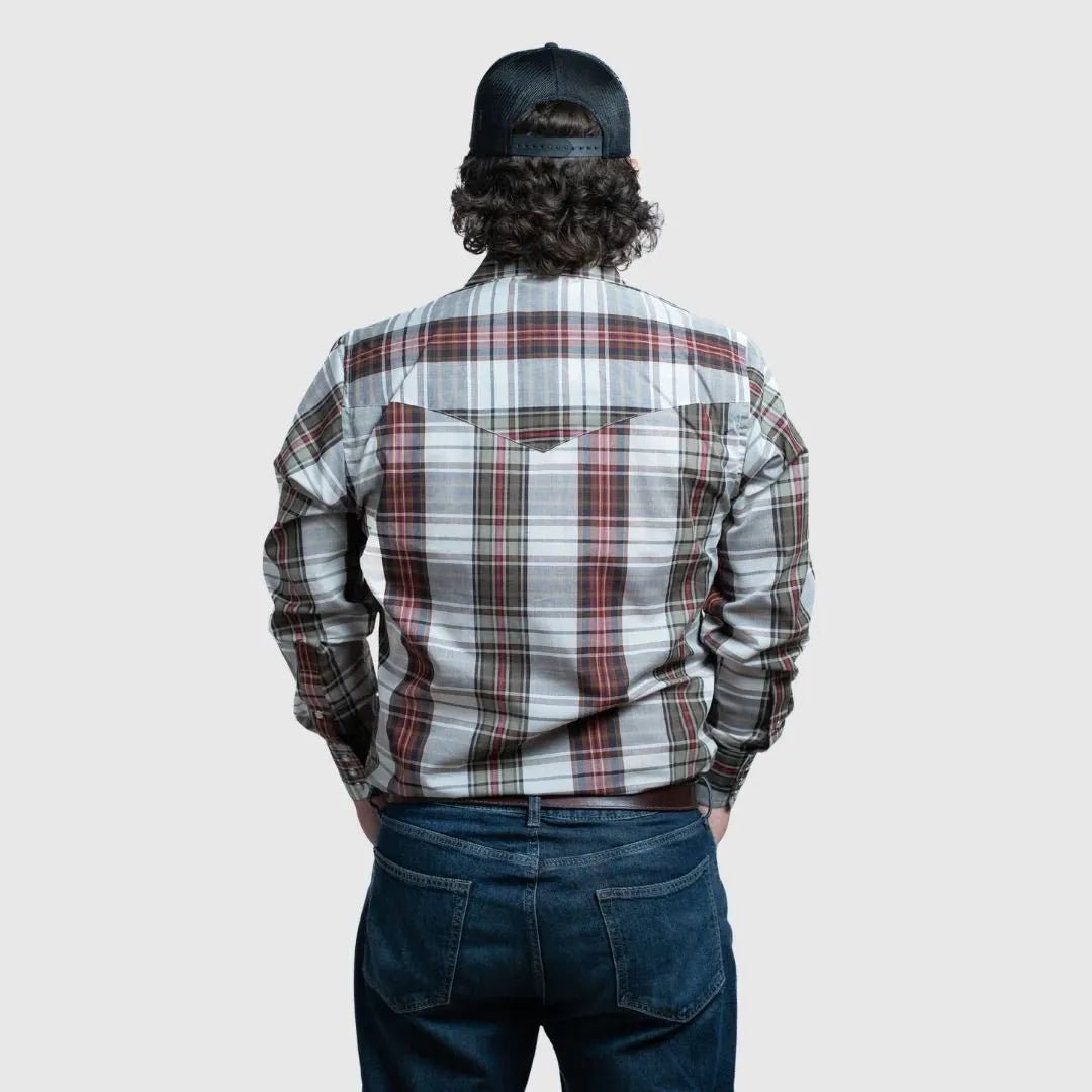 MWG Apparel Men's Snap Plaid Shirt - Beige - MWG