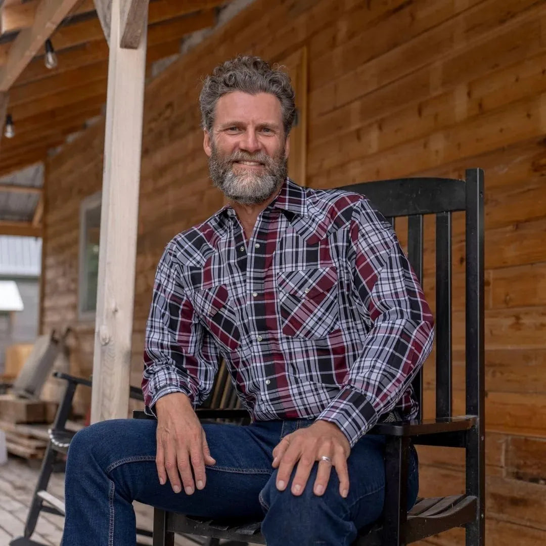 MWG Apparel Men's Snap Plaid Shirt - Burgundy weis-western-wear