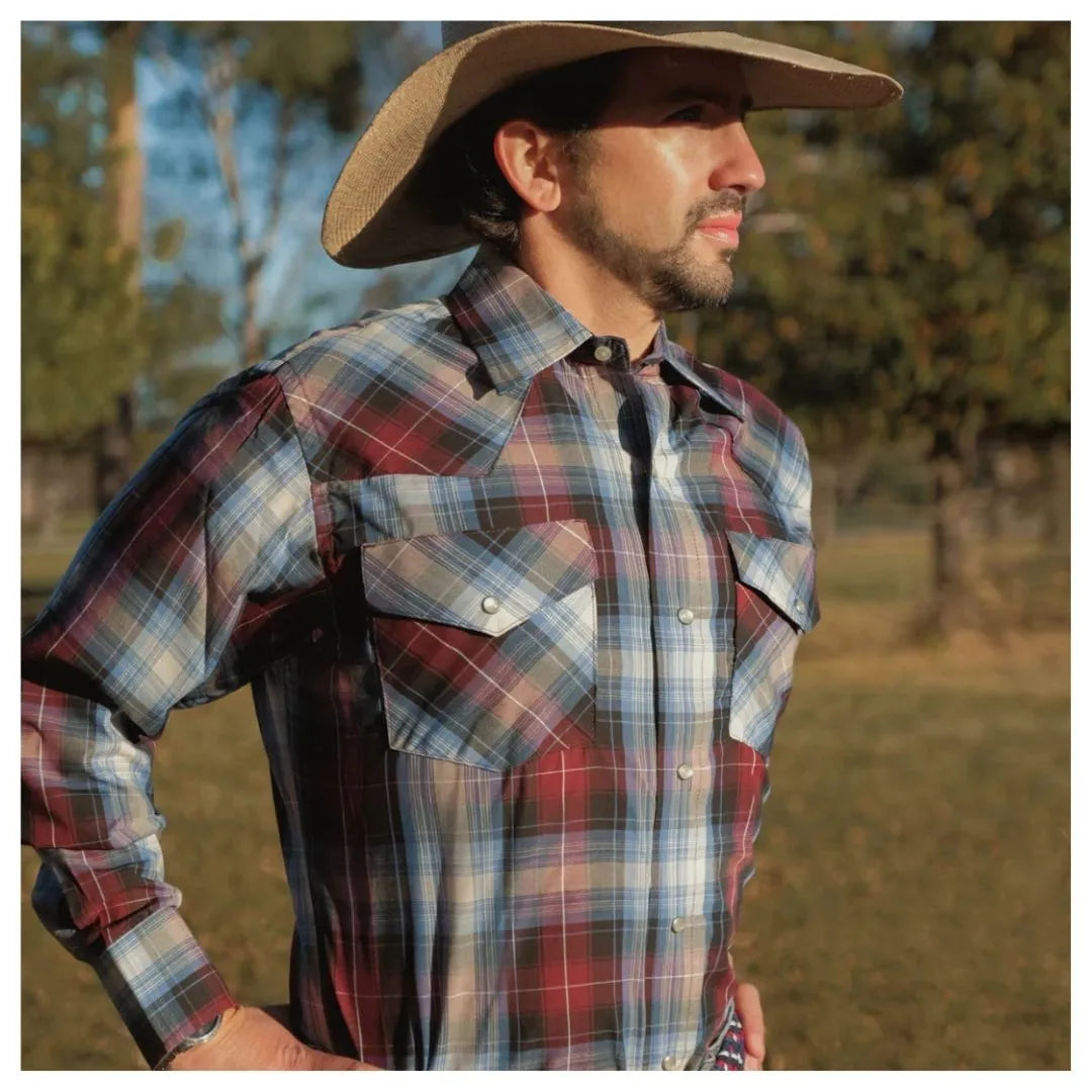 MWG Apparel Men's Snap Plaid Shirt - Wine