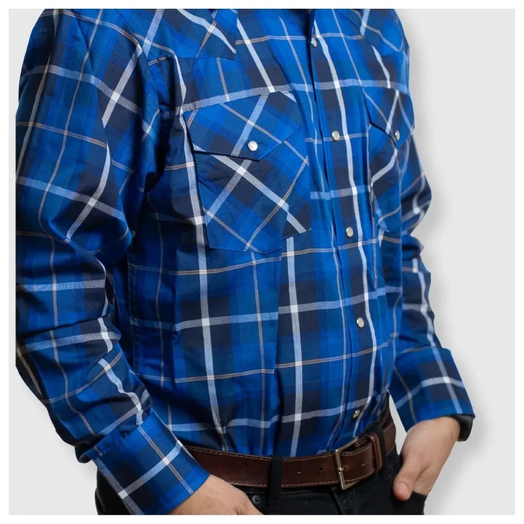 MWG Apparel Men's Snap Plaid Shirt (Royal Blue) - MWG