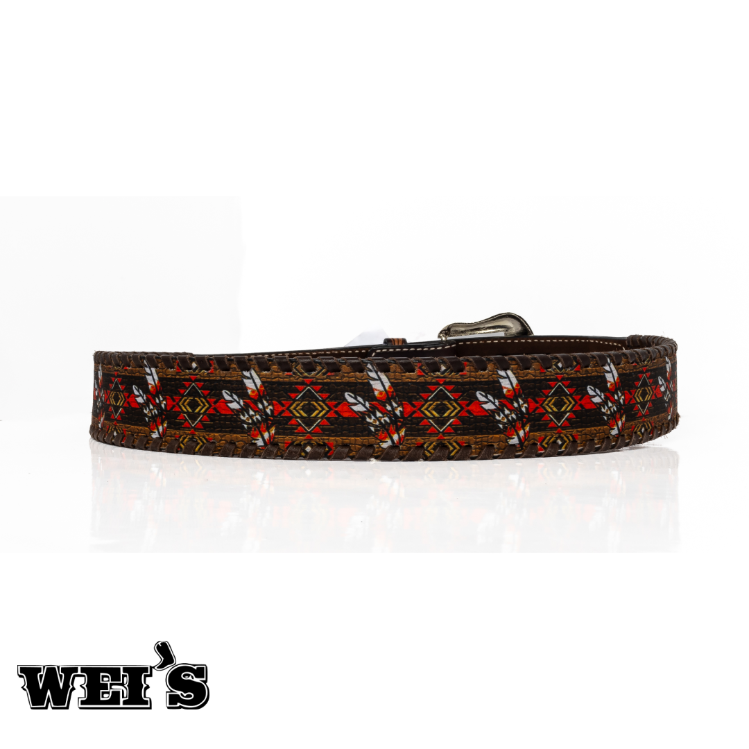 Men's Printed Belt By Ranger Company Cloth & Leather Buck Stitch