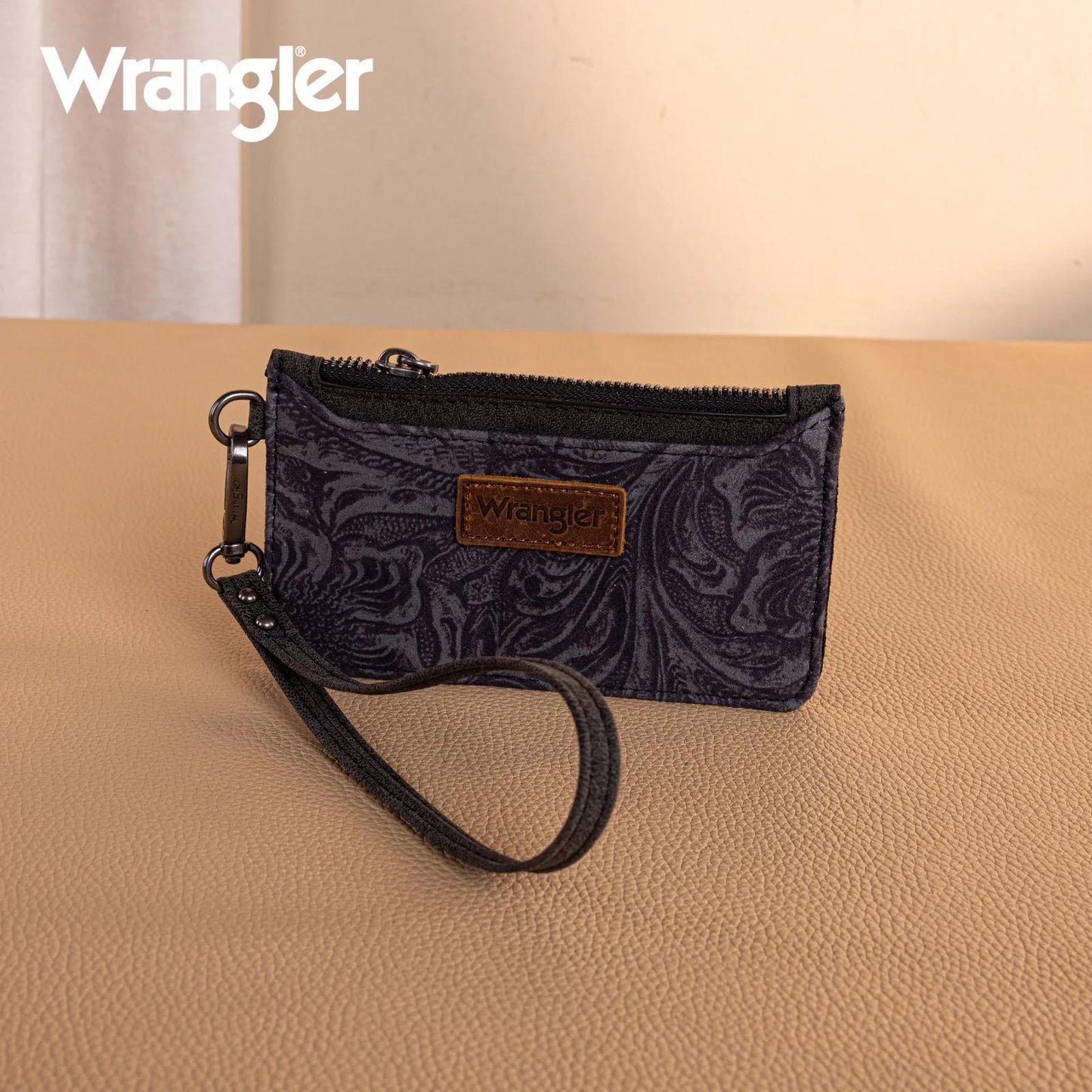 Montana West Wrangler Vintage Floral Velvet Printed Mini Zip Card Case Wristlet - Montana West