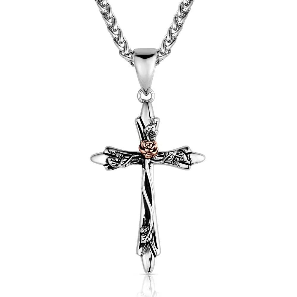 Thorns and Roses Cross Necklace