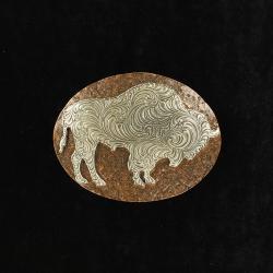 Nocona Hammered Edge Copper Background Silver Buffalo Oval Belt Buckle