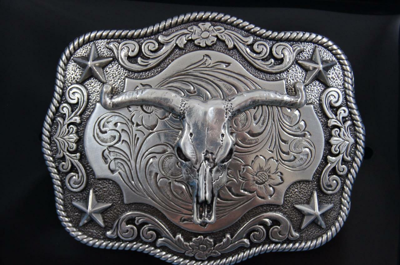 Nocona Longhorn Scull With Stars Rectangle Belt Buckle
