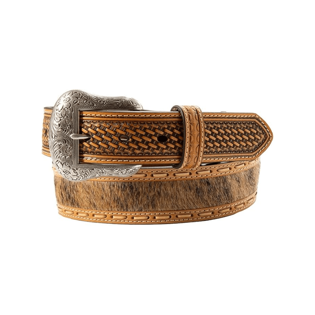 Nocona Men's Calf Hair Inlay Basketweave Brown Belt - Nocona