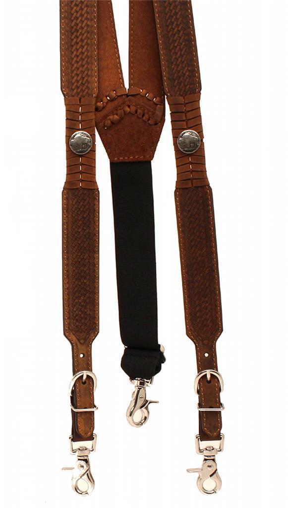 Nocona Mens Suspenders Galluse Leather Buffalo Nickel Brown N8512044, N85120214