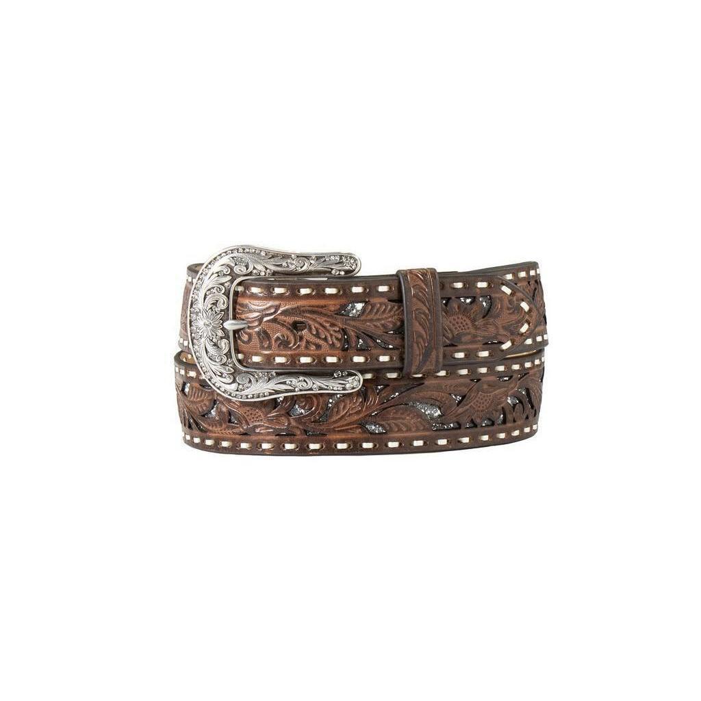 Nocona Women's Glitter Underlay Floral Laced Belt