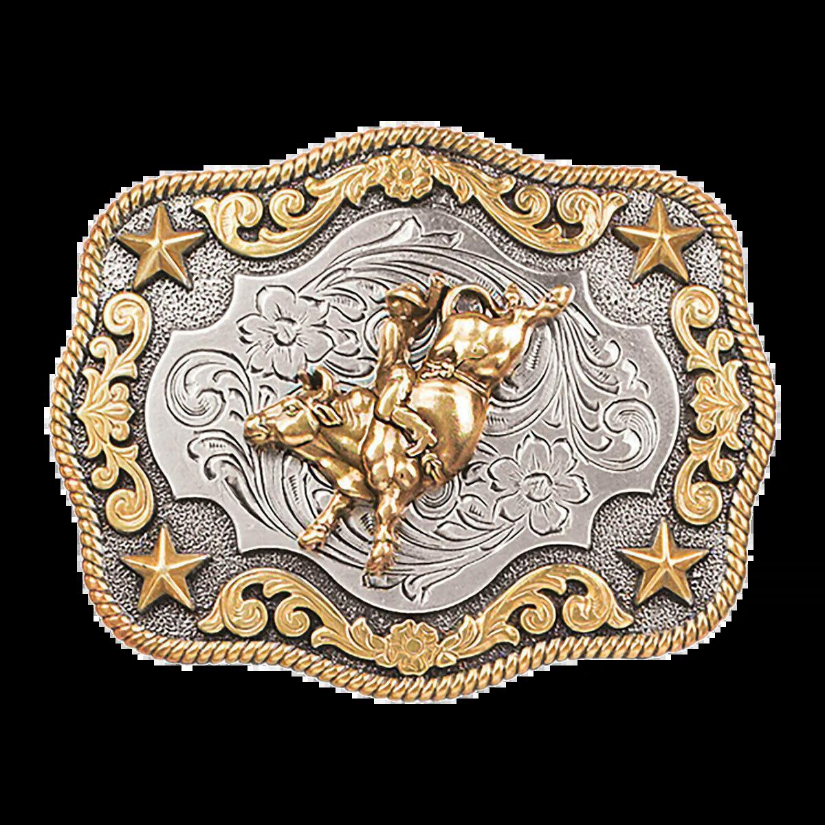 Nocona Youth Bullrider And Stars Rectangle Belt Buckle