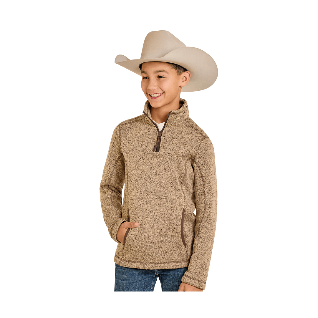 Panhandle Slim Boy's Melange Henley Pullover Tan - Panhandle Slim