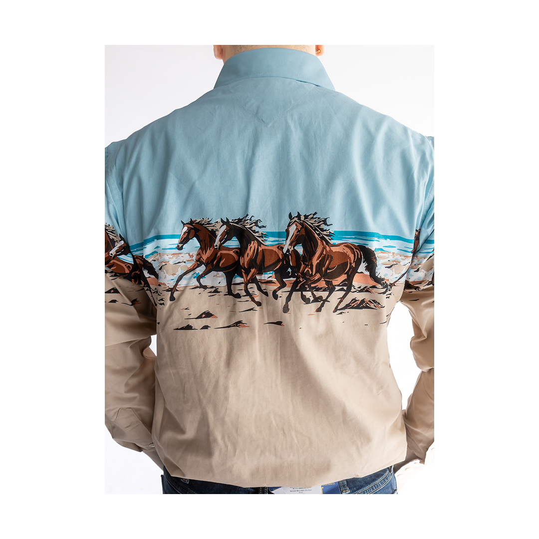 Panhandle Slim Men's Horses And Beach Border Long Sleeve Shirt