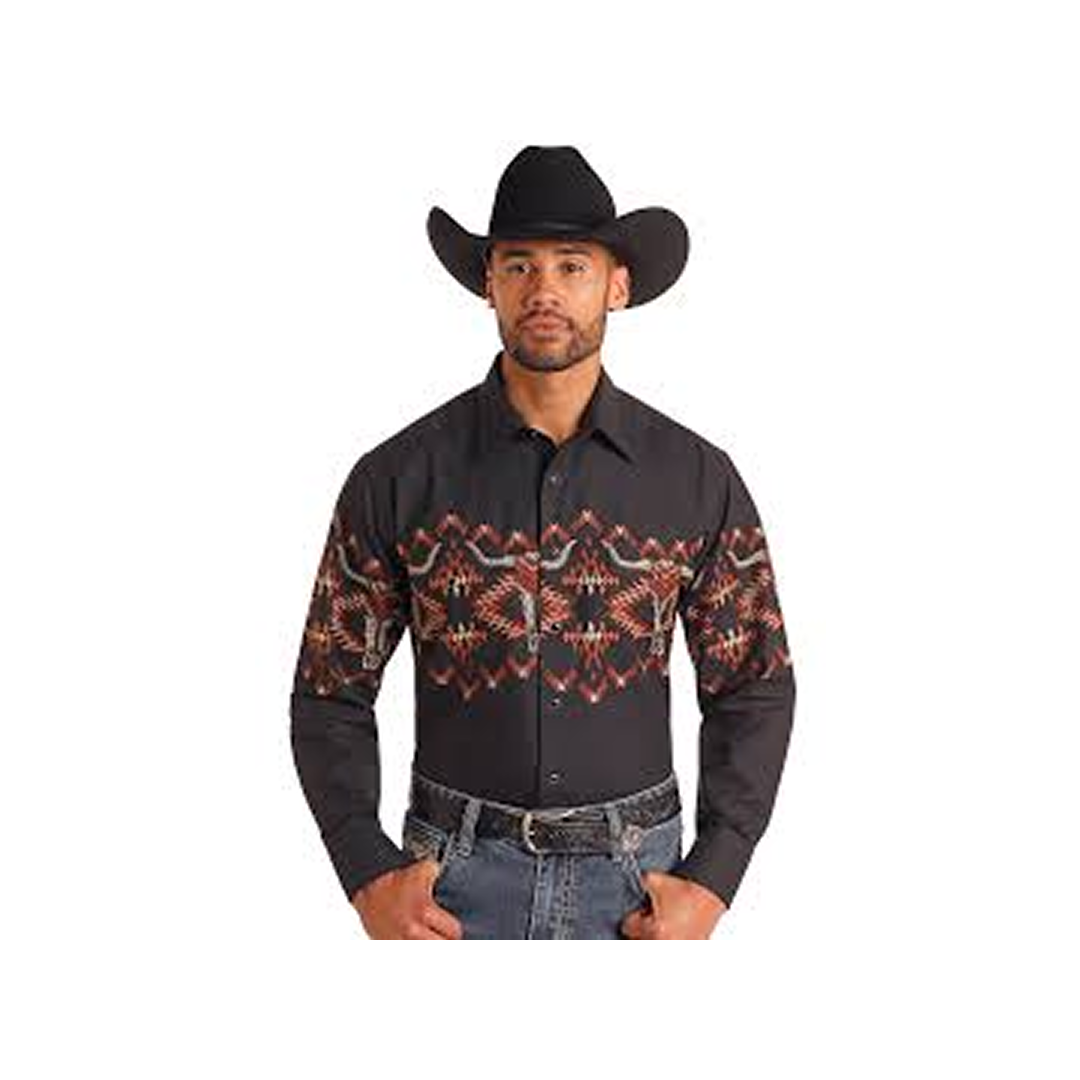 Panhandle Slim Men's Skull Aztec Border Button Up